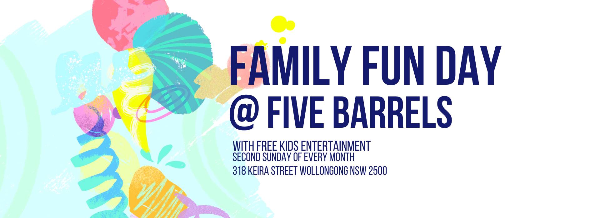 Family Fun Day - 2nd Sunday of every Month at Five Barrel Brewing logo